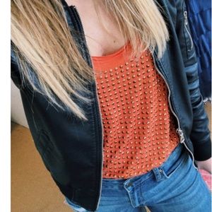 MICHAEL KORS ~Sz L Burnt Orange Gold Metal Details Tank Top Perfect Under Blazer